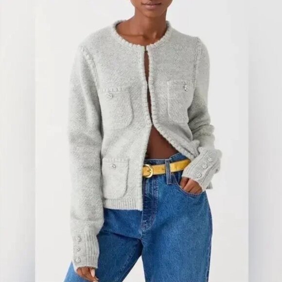 J.Crew Women’s Gray Wool Blend Cardigan Odette Lady Jacket Rhinestone Buttons S - Picture 1 of 8